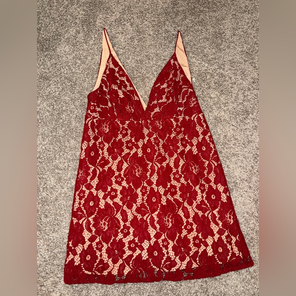 Free People Red Lace Floral Dress